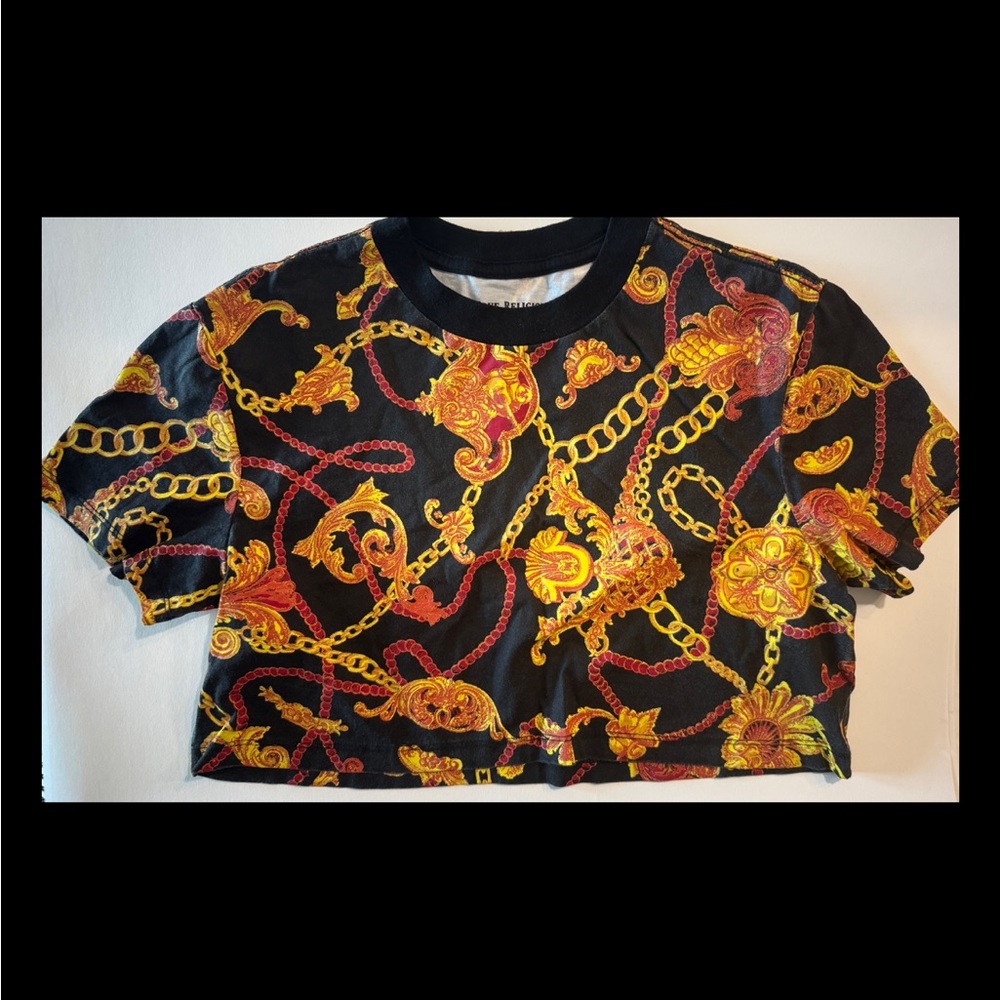 True Religion XXS Crop Top Blouse Black Chains Tank Cotton XXS